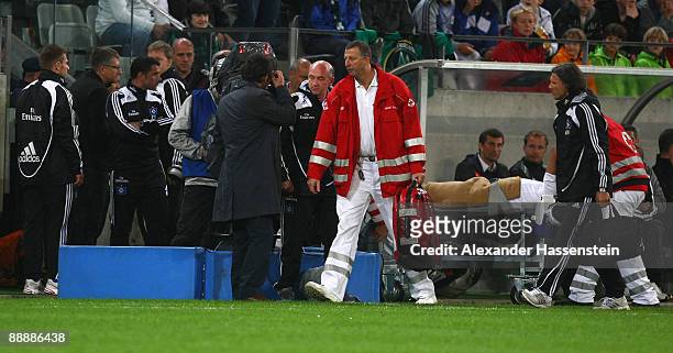Bruno Labbadia , head coach of Hamburg reacts at Alex Silva of Hamburg is carrying away on a stretcher after getting injured during the pre-season...