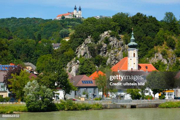 Austria, Lower Austria, A-Marbach an der Donau, A-Maria Taferl, Danube, Waldviertel, Nibelungengau, city view, Saint Martin Church, parish church,...
