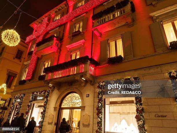 Cartier store. Via Montenapoleone street. Christmas light. Quadrilatero della Moda. Milan. Lombardia. Italy. Europe.