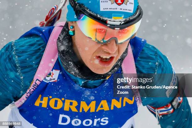 Yuliia Dzhima of Ukraine in action during the IBU Biathlon World Cup Men's and Women's Pursuit on December 9, 2017 in Hochfilzen, Austria.