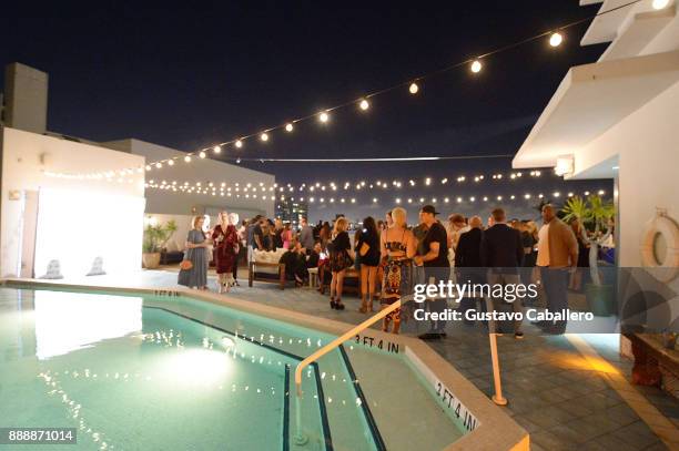 Guests attend Rosario Dawson Hosts The Launch Of Photo Butler At Art Basel With Anna Rothschild And Claudine De Niro at Soho House Miami on December...