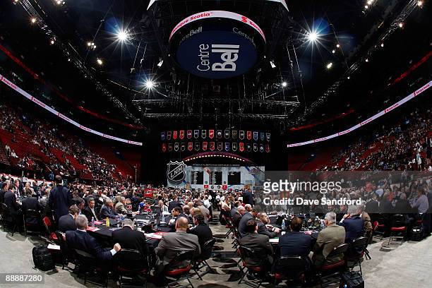 General view of the draft floor during the second day of the 2009 NHL Entry Draft at the Bell Centre on June 27, 2009 in Montreal, Quebec, Canada.