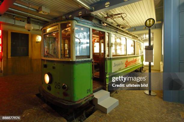 Recklinghausen, Ruhr area, Westphalia, North Rhine-Westphalia, NRW, VEW Substation Recklinghausen, motor coach of a tram in the Museum "Strom und...