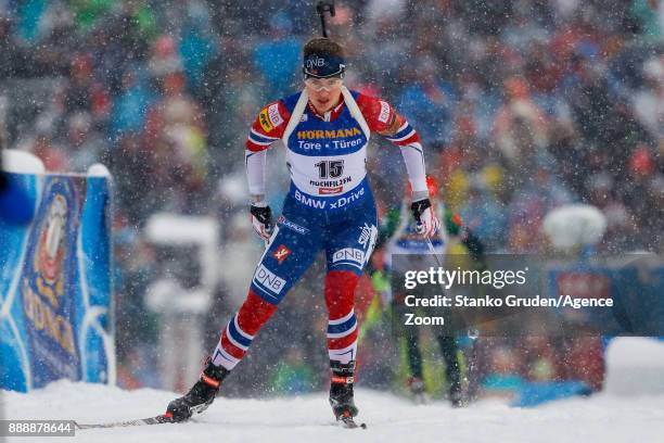 Synnoeve Solemdal of Norway in action during the IBU Biathlon World Cup Men's and Women's Pursuit on December 9, 2017 in Hochfilzen, Austria.