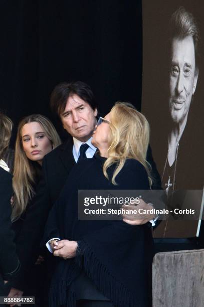 Emma Hallyday, Sylvie Vartan and Tony Scotti during Johnny Hallyday's Funeral at Eglise De La Madeleine on December 9, 2017 in Paris, France. France...