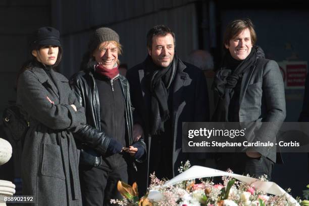 Nolwenn Leroy, Jean Louis Aubert, Bernard Montiel and Thomas Dutronc during Johnny Hallyday's funeral at Eglise De La Madeleine on December 9, 2017...