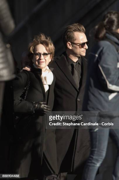 Nathalie Baye and David Hallyday during Johnny Hallyday's funeral at Eglise De La Madeleine on December 9, 2017 in Paris, France. France pays tribute...