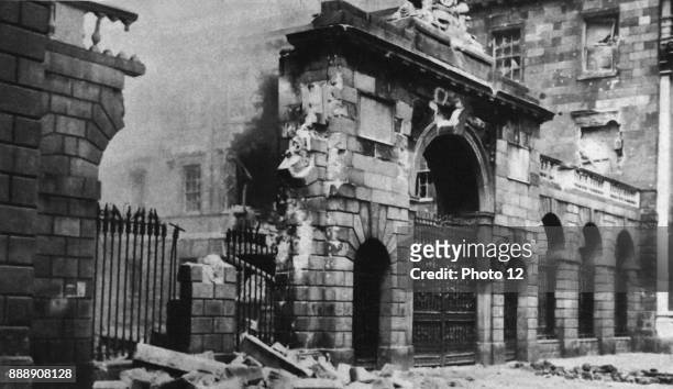 Destruction at the the Four Courts, during The Easter Rising also known as the Easter Rebellion, was an armed insurrection staged in Ireland during...