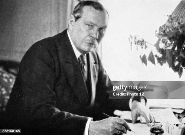 Arthur Conan Doyle , creator of the famous fictional detective Sherlock Holmes. Doyle did experiments in psychical research.