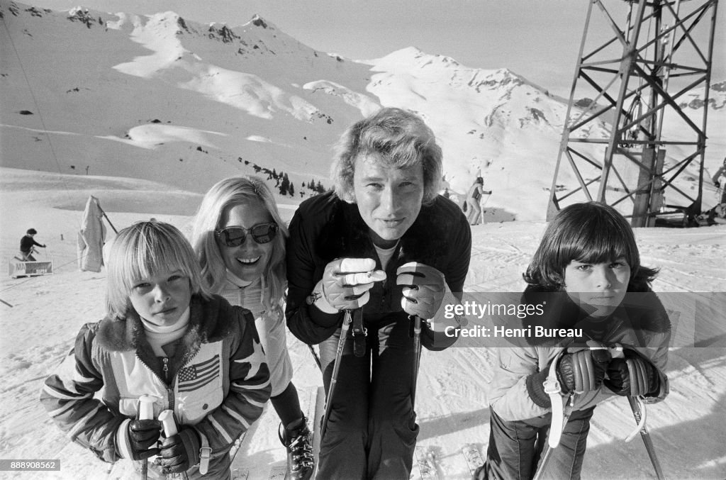 French Singer and Actor Johnny Hallyday with his son David and his wife Sylvie Vartan