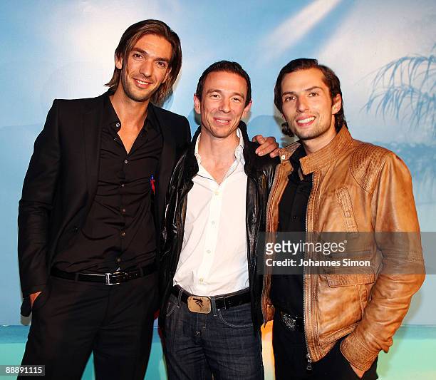 Max Wiedemann, Oliver Berben and Quirin Berg arrive for The Beach - P1 Summer Party on July 7, 2009 in Munich, Germany.