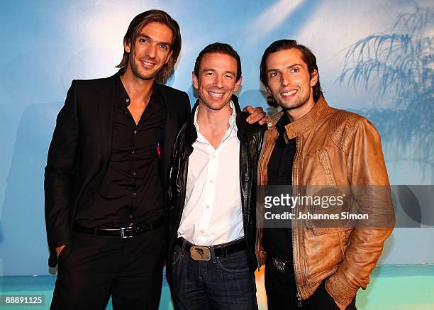 Max Wiedemann, Oliver Berben and Quirin Berg arrive for The Beach - P1 Summer Party on July 7, 2009 in Munich, Germany.