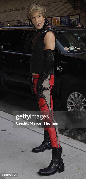 Sacha Baron Cohen dressed as Bruno visits "Late Show With David Letterman" at the Ed Sullivan Theater on July 7, 2009 in New York City.