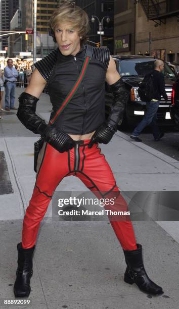 Sacha Baron Cohen dressed as Bruno visits "Late Show With David Letterman" at the Ed Sullivan Theater on July 7, 2009 in New York City.