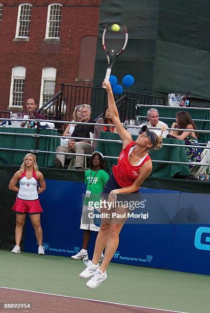 Olga Puchkova of The Washington Kastles in a match against Venus Williams at Kastles Stadium on July 7, 2009 in Washington, DC.