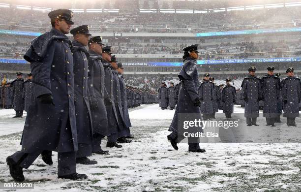 Simone Askew, first captain of the Corps of Cadets leads the March On before the game between the Army Black Knights and the Navy Midshipmen on...