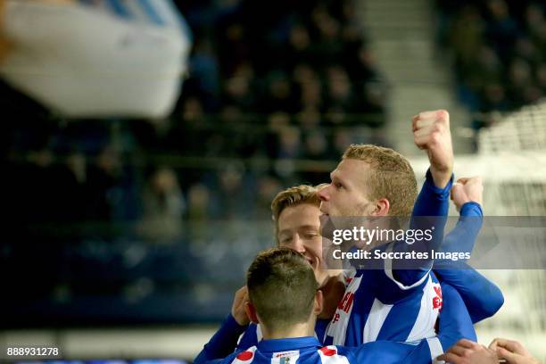 Henk Veerman of SC Heerenveen celebrates 2-1 with Nemanja Mihajlovic of SC Heerenveen, Michel Vlap of SC Heerenveen during the Dutch Eredivisie match...