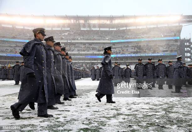 Simone Askew, first captain of the Corps of Cadets leads the March On before the game between the Army Black Knights and the Navy Midshipmen on...