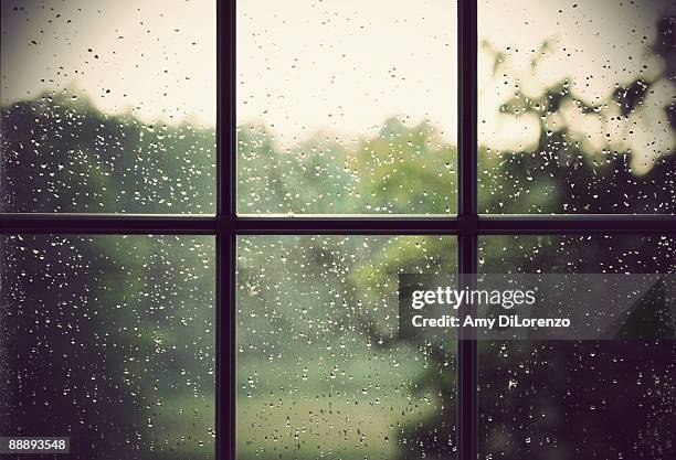 rain drops on window - marco de ventana fotografías e imágenes de stock