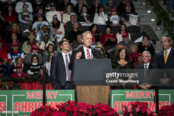 State Representative Douglas Broxson, a Republican from Florida, speaks during campaign rally with U.S. President Donald Trump in Pensacola, Florida,...