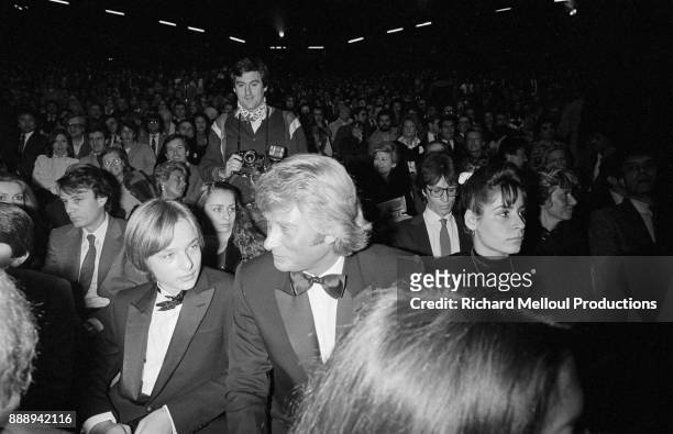 Johnny Hallyday and his son David Hallyday at Palais des Sports for the new show of Sylvie Vartan, Paris, 26th November 1981