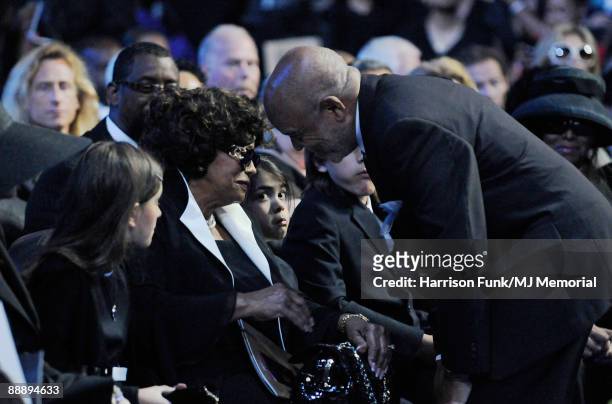 In this handout provided by Harrison Funk and Kevin Mazur, Paris Jackson, Katherine Jackson, Prince Michael Jackson II and Berry Gordy attend Michael...