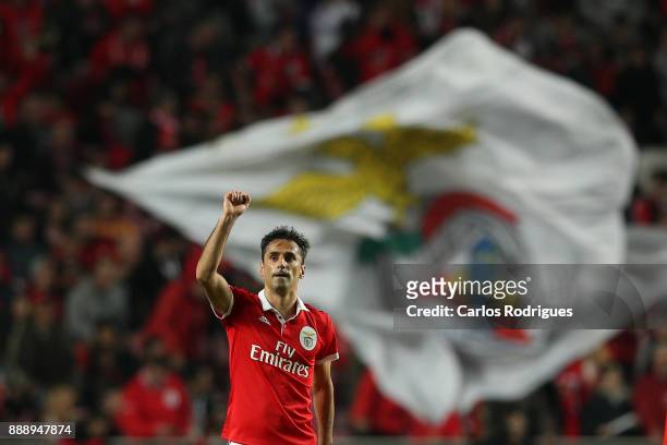 Benfica's forward Jonas from Brasil celebrates scoring Benfica second goal during the match between SL Benfica and Estoril Praia SAD for the...