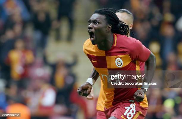 Bafetimbi Gomis of Galatasaray celebrates 2-2 during the Turkish Super lig match between Galatasaray v Akhisar Belediyespor at the Turk Telecom...