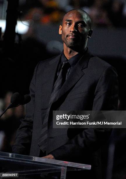 In this handout provided by Harrison Funk and Kevin Mazur, NBA Player Kobe Bryant attends Michael Jackson's Public Memorial Service held at Staples...