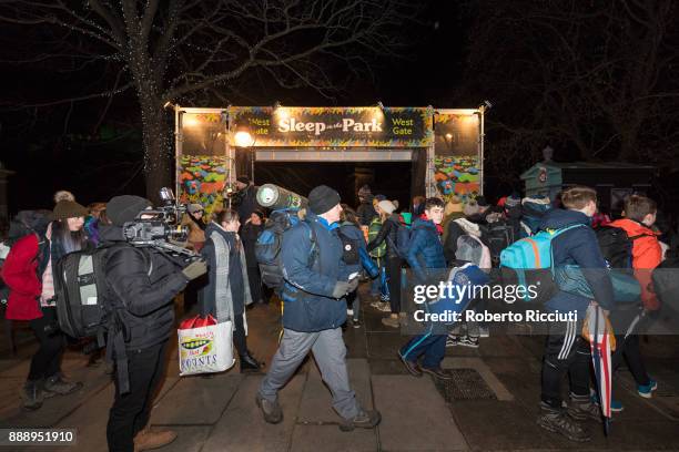 Crowd of people attend at the west gate to enter into Sleep In The Park, a Mass Sleepout organised by Scottish social enterprise Social Bite to end...