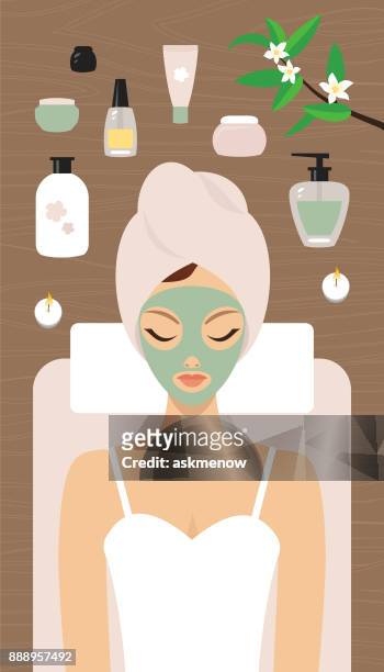 spa relaxation - face mask beauty product stock illustrations