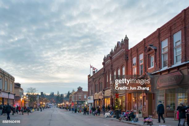 ready for christmas parade - the lake side small town port perry at night in christmas season - petite parade stock pictures, royalty-free photos & images