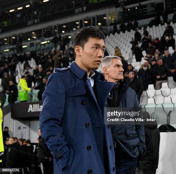 Internazionale Milano board member Steven Zhang Kangyang and CEO FC Internazionale Alessandro Antonello look on during the Serie A match between...