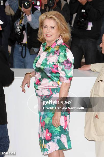 Actress Catherine Deneuve attends the Un Conte De Noel Photocall at the Palais des Festivals during the 61st Cannes International Film Festival on...