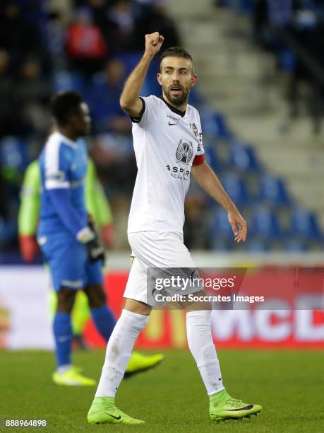 Luis Garcia of KAS Eupen celebrates 1-1 during the Belgium Pro League match between Genk v KAS Eupen at the Cristal Arena on December 9, 2017 in Genk...