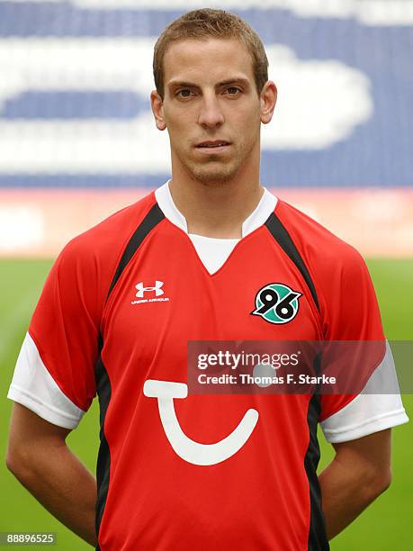 Jan Schlaudraff poses during the Bundesliga Team Presentation of Hannover 96 at the AWD Arena on July 8, 2009 in Hanover, Germany.