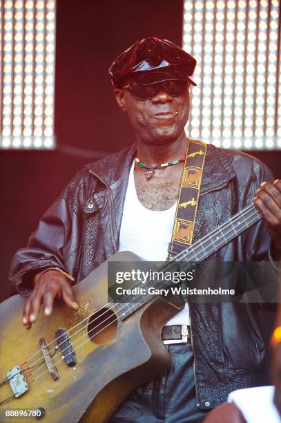 Staff Benda Bilili perform on stage on the third day of Eurockneennes Festival at Malsaucy on July 5, 2009 in Belfort, France.