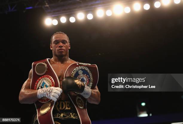 Anthony Yarde celebrates after his victory over Nikola Sjekloca in the WBO Intercontinetal Light-Heavyweight Championship fight at Copper Box Arena...