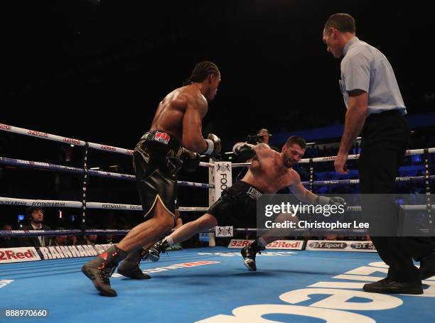Anthony Yarde knocks down Nikola Sjekloca in the second round but the fight carries on in the WBO Intercontinetal Light-Heavyweight Championship...