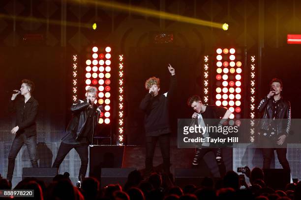 Daniel Seavey, Corbyn Besson, Jack Avery, Zach Herron and Jonah Marais of Why Don't We perform during the 2017 Z100 Jingle Ball at Madison Square...