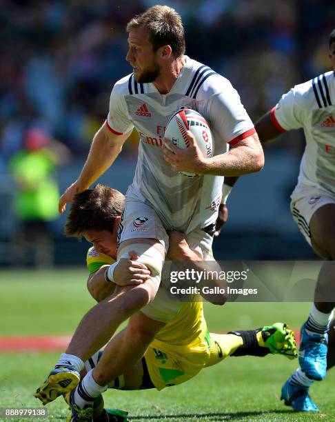 Ben Pinkelman of Untied States and Tim Anstee of Australia during day 1 of the 2017 HSBC Cape Town Sevens match between Australia and United States...