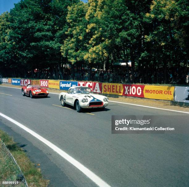 The Le Mans 24 Hours; Le Mans, June June 25-26, 1960. The Corvette entered by the Camoradi team and driven by Ed Lilley and Fred Gamble leads the...