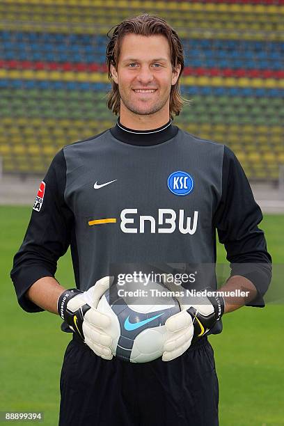 Jean-Francois Kornetzky is seen during the Second Bundesliga team presentation of Karlsruher SC at the Wildpark Stadium on July 8, 2009 in Karlsruhe,...