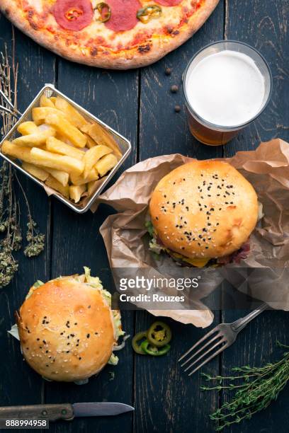 burgers set background - burger above stock pictures, royalty-free photos & images