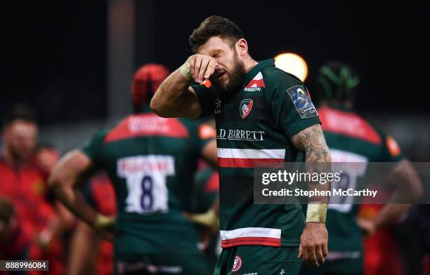 Limerick , Ireland - 9 December 2017; Adam Thompstone of Leicester Tigers reacts during the European Rugby Champions Cup Pool 4 Round 3 match between...