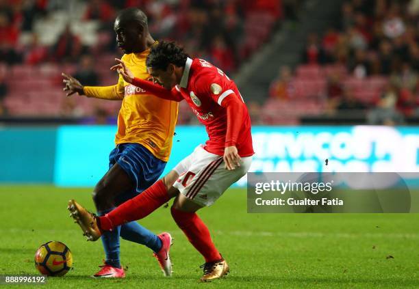 Benfica midfielder Filip Krovinovic from Croatia with GD Estoril Praia forward Aylton Boa Morte from Portugal in action during the Primeira Liga...