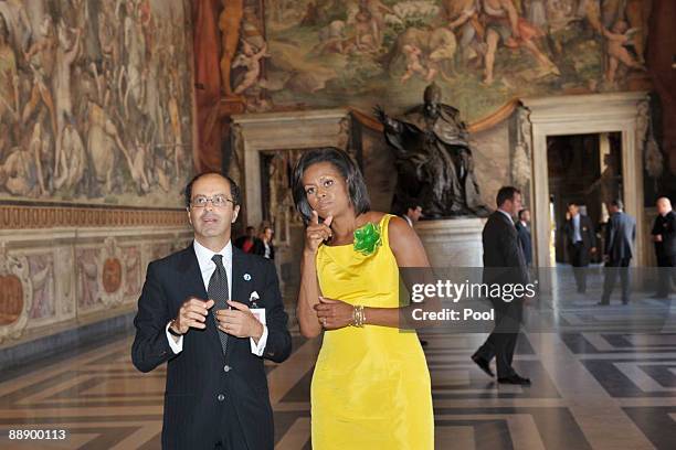 First Lady Michelle Obama and a member of the Presidental staff visit the Capitole Hill on July 8, 2009 in Rome, Italy. Mrs Obama has joined her...