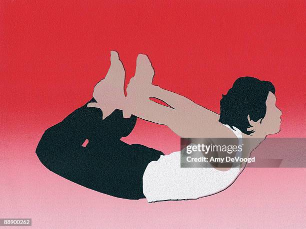 man in bow pose - yoga lying down stock illustrations