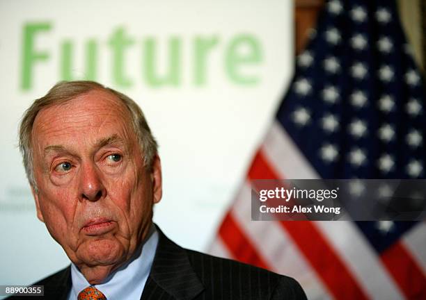 Capital Management Chairman T. Boone Pickens listens during a news conference on Capitol Hill July 8, 2009 in Washington, DC. The news conference was...