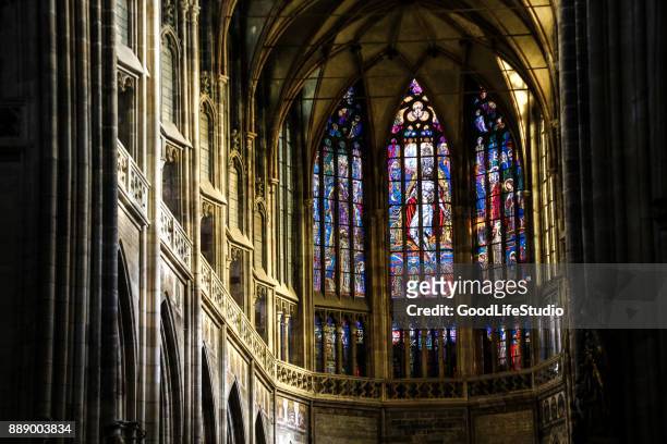 st. vitus cathedral in prague - stained glass czech republic stock pictures, royalty-free photos & images